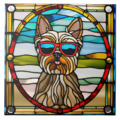 Yorkie Stached Glass Decorative Tile Fliese (Vorderseite)