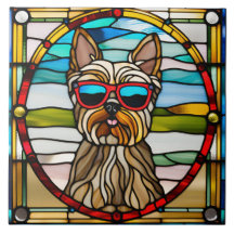 Yorkie Stached Glass Decorative Tile