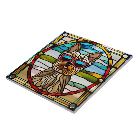 Yorkie Stached Glass Decorative Tile Fliese (Seite)