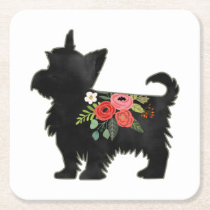 Yorkie Terrier Dog Breed Boho Silhouette Rechteckiger Pappuntersetzer