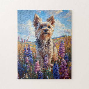 Yorkie Terrier Lila Lupine Blume Puzzle