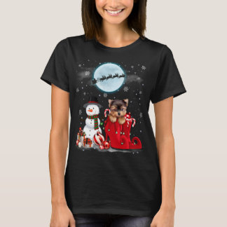 Yorkie Terrier Weihnachtsmannmütze Snowman Boot Sa T-Shirt