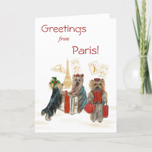 Yorkie Travel Paris Eiffel Tower Weihnachtskarte Feiertagskarte
