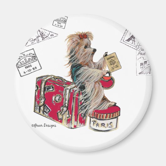 Yorkie Traveling Paris Magnet (Vorne)