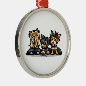 Yorkie Trio Silbernes Ornament (Rechts)