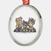 Yorkie Trio Silbernes Ornament (Links)