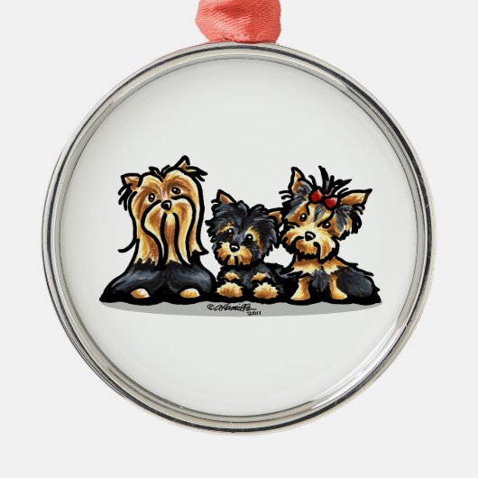 Yorkie Trio Silbernes Ornament (Vorne)