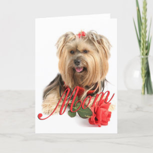 Yorkie und Rote Rose (MAMA) Karte