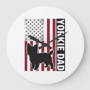 Yorkie-Vater-patriotisches-vintage-graviertes-Hund Große Wanduhr