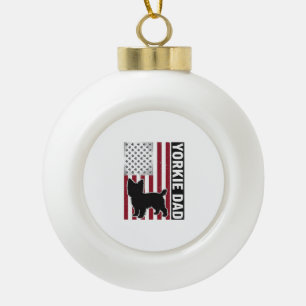 Yorkie-Vater-patriotisches-vintage-graviertes-Hund Keramik Kugel-Ornament