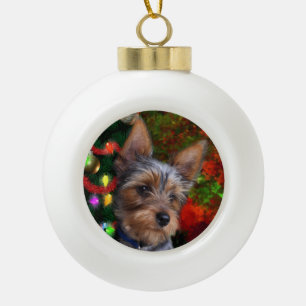 Yorkie Weihnachten Keramik Kugel-Ornament