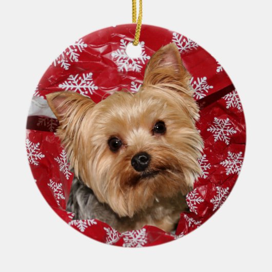 Yorkie Weihnachten Keramik Ornament (Vorne)