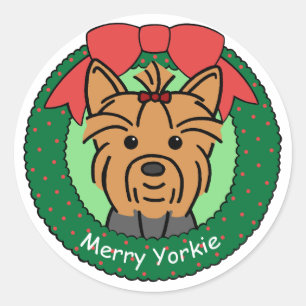 Yorkie Weihnachten Runder Aufkleber