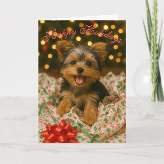 Yorkie-Weihnachts-Grußkarte gefaltet Karte