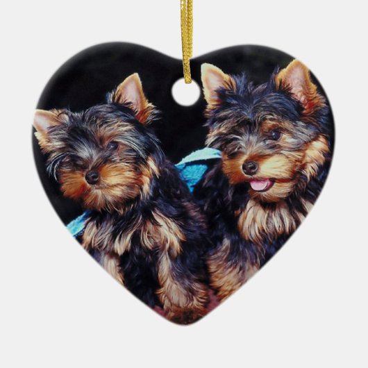 Yorkie Weihnachtsverzierungen Keramikornament (Vorne)