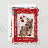 Yorkie Weihnachtswelpe umarmt und küsst Postkarte (Vorne/Hinten)