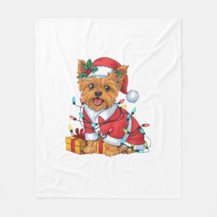 Yorkie Xmas Lighting Santa Yorkie Dog Weihnachten Fleecedecke