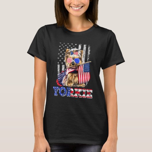Yorkie Yorkshire Dog American Flag Patriotic Meric T-Shirt (Vorderseite)