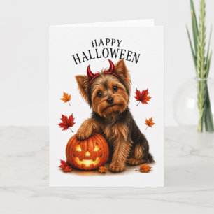 Yorkie Yorkshire Terrier Halloween Teufelshund Karte