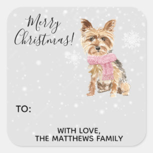 Yorkie Yorkshire Terrier Holiday-Geschenksticker Quadratischer Aufkleber