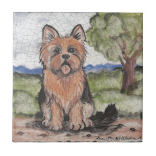 Yorkie Yorkshire Terrier Hund Antik Vintage Look Fliese