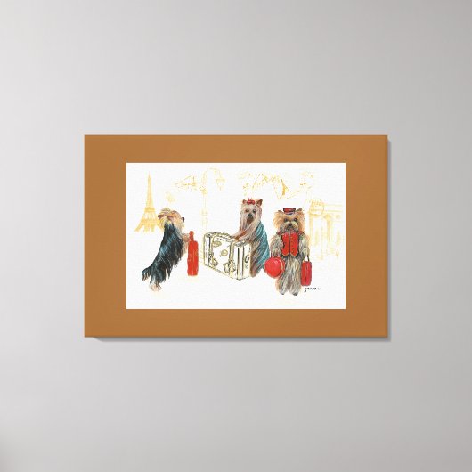 Yorkies & Eiffel Tower in Paris Reisen Leinwanddruck (Vorderseite)