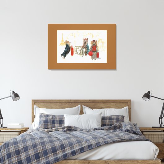 Yorkies & Eiffel Tower in Paris Reisen Leinwanddruck (Insitu (Schlafzimmer))