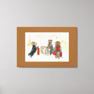 Yorkies & Eiffelturm in Paris Leinwanddruck