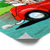 Yorkies in Red Convertible Leinwand Art Print Poster (Ecke)