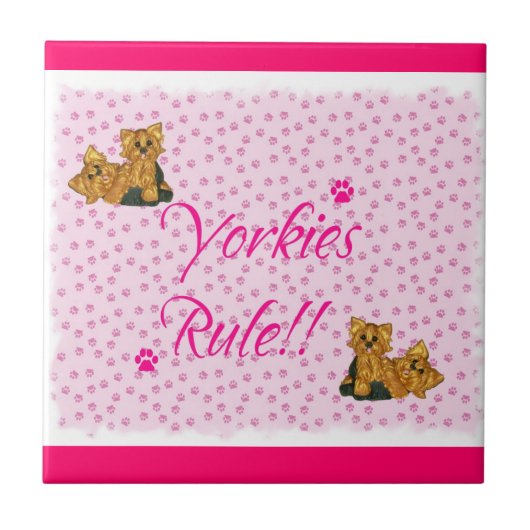 Yorkies Regel Pawprint Fliese ~ Rosa (Vorderseite)