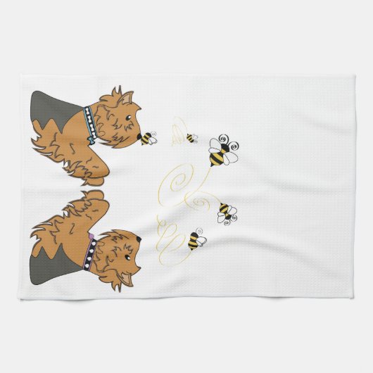 Yorkies und Bienen Handtuch (Horizontal)