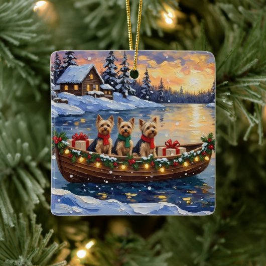 Yorkipoo Christmas Boat Holiday Keramikornament (Baum)
