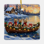 Yorkipoo Christmas Boat Holiday Keramikornament (Vorderseite)