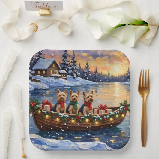 Yorkipoo Christmas Boat Holiday Pappteller (Hochzeit)