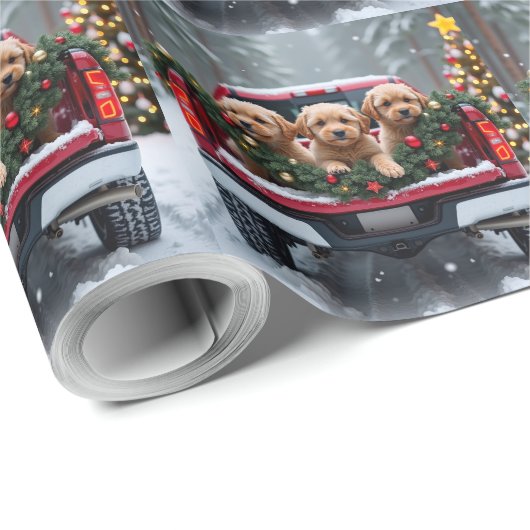 Yorkipoo Christmas Red Truck Holiday Gift Geschenkpapier (Rolleneckpunkt)