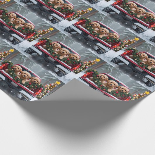 Yorkipoo Christmas Red Truck Holiday Gift Geschenkpapier (Ecke)