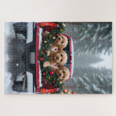 Yorkipoo Christmas Red Truck Holiday Gift Puzzle (Horizontal)