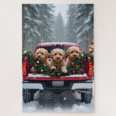 Yorkipoo Christmas Red Truck Holiday Gift Puzzle (Vertikal)