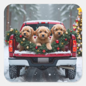 Yorkipoo Christmas Red Truck Holiday Gift Quadratischer Aufkleber (Vorderseite)