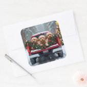 Yorkipoo Christmas Red Truck Holiday Gift Quadratischer Aufkleber (Umschlag)