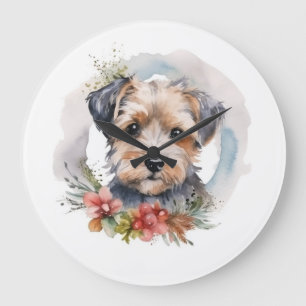Yorkipoo Christmas Wreath Festive Pup Große Wanduhr