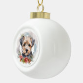 Yorkipoo Christmas Wreath Festive Pup Keramik Kugel-Ornament (Rechts)
