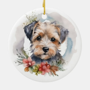 Yorkipoo Christmas Wreath Festive Pup Keramik Ornament
