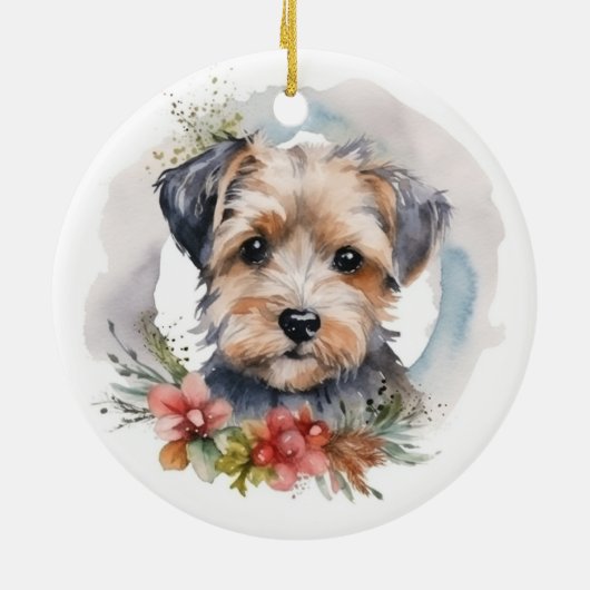 Yorkipoo Christmas Wreath Festive Pup Keramik Ornament (Hinten)