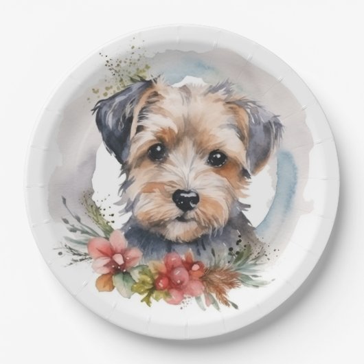 Yorkipoo Christmas Wreath Festive Pup Pappteller (Vorderseite)