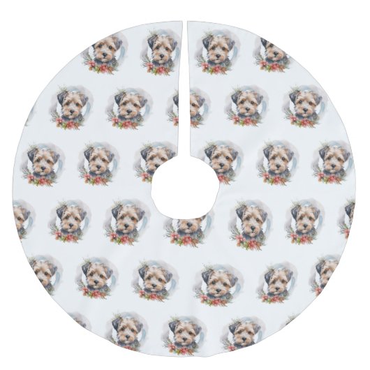 Yorkipoo Christmas Wreath Festive Pup Polyester Weihnachtsbaumdecke (Vorderseite)