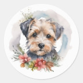 Yorkipoo Christmas Wreath Festive Pup Runder Aufkleber (Vorderseite)
