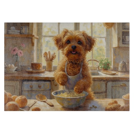 Yorkipoo Cooking in Kitchen Schneidebrett (Vorderseite)