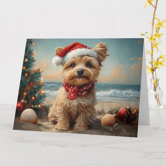 Yorkipoo Dog Christmas Vintag Beach Karte (Gelbe Blume)