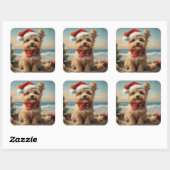 Yorkipoo Dog Christmas Vintag Beach Quadratischer Aufkleber (Blatt)
